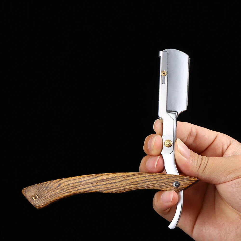 Straight Razors for Men Natural Wood Handle Fit Double Edge Blades Professional and Close Shaving Barber Razor (Without blade)